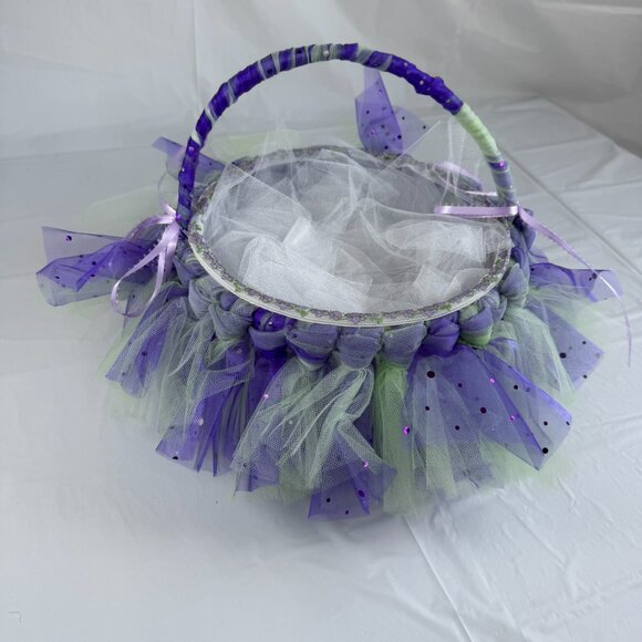 Purple & Mint Tutu Easter Basket w/Lavender Bows - Picture 1 of 11
